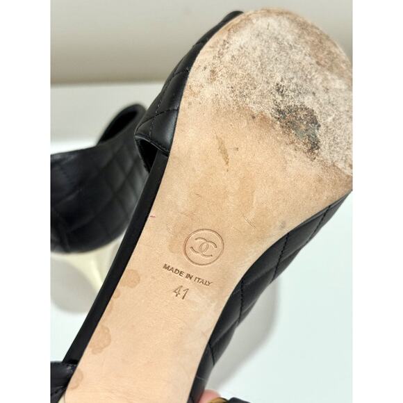 Chanel Quilted Leather D'Orsay Peep-Toe Pumps with Gold-Tone Heels Black EU 41 - Picture 6 of 8